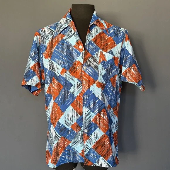 Joel of California 1970s Disco Shirt | Size L | Geometric Print Vintage 70s - Picture 3 of 11